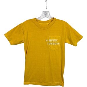 Surfing Cowboys Graphic T Shirt Yellow Pocket Tee Dawn Patrol Venice Size XS